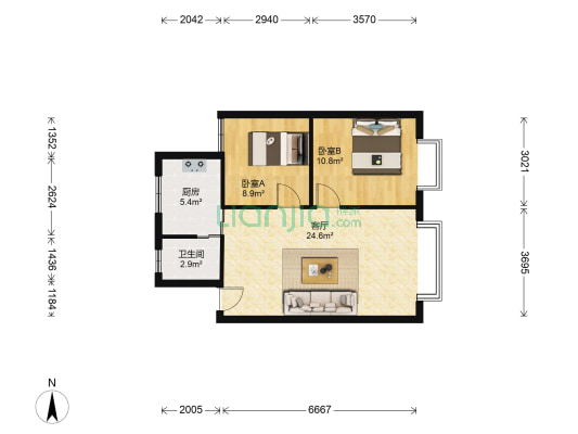 高山学府 2室1厅1卫 68平方