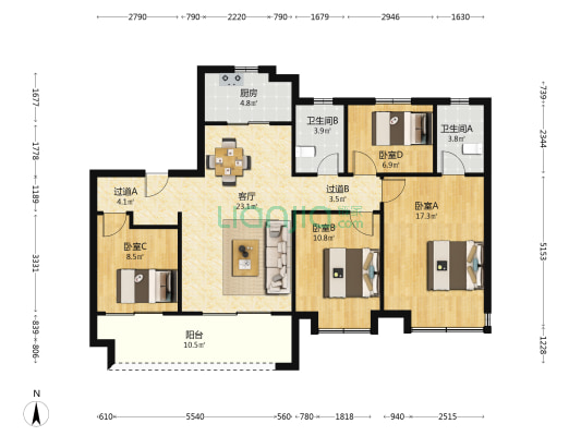 风鹭湾花苑 4室1厅2卫 127平方