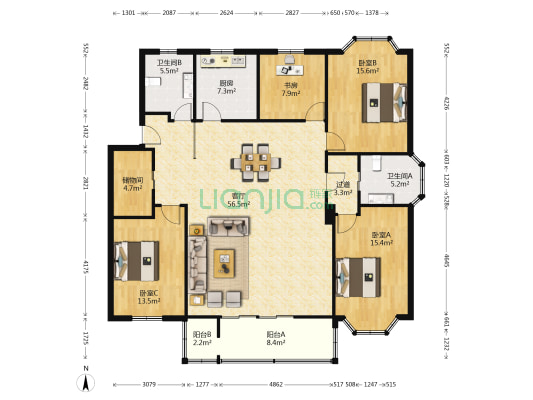 彩虹家园 4室1厅2卫 170平方