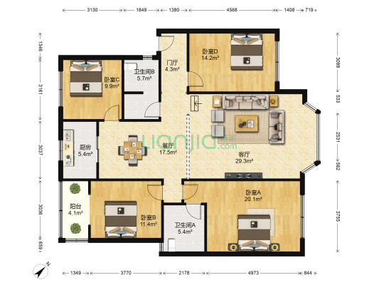 阿坝二运司小区 4室2厅2卫 144平方