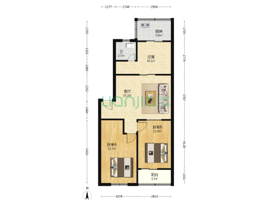 军安里建科楼 2室1厅1卫 85平方