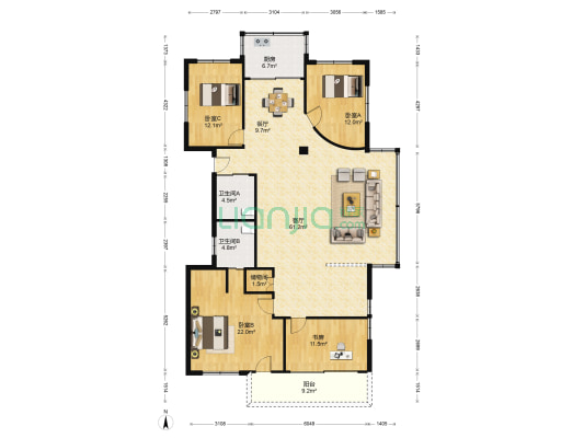 城中锦园 4室2厅2卫 172平方