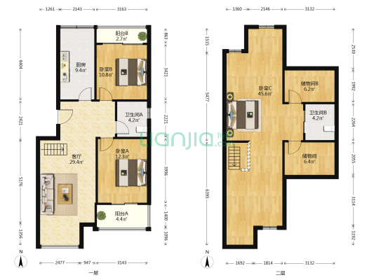 龙庭景园 3室1厅2卫 86平方