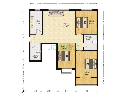 君怡小区 3室1厅2卫 134平方