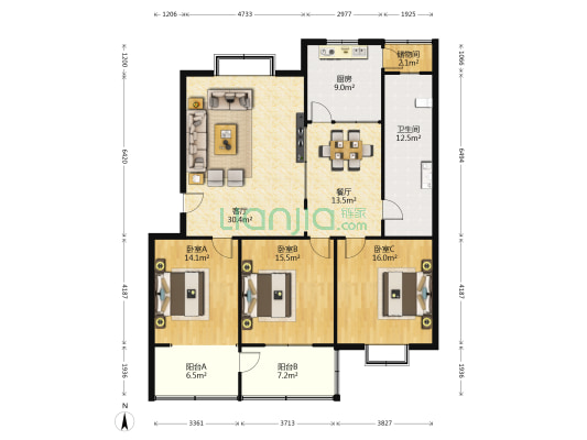 太保公寓 3室2厅1卫 142平方