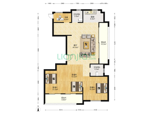 时代中央公园 4室1厅2卫 156平方