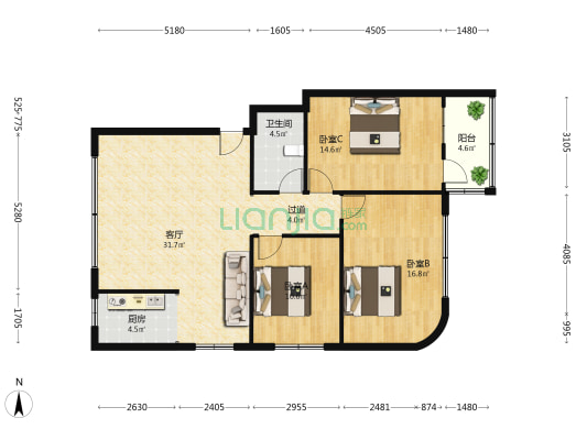 恒龙花园 3室1厅1卫 111平方