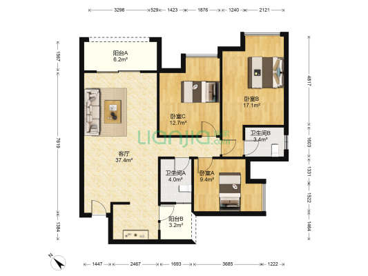金凤苑B区 3室1厅2卫 112平方