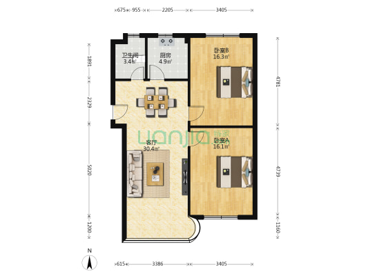 正东上街2号 2室1厅1卫 80平方