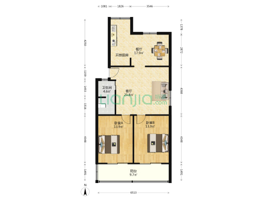 达美御园 2室2厅1卫 91平方