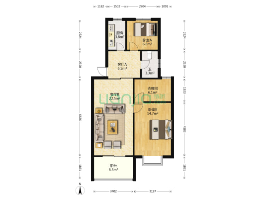 御龙湾 2室2厅1卫 84平方