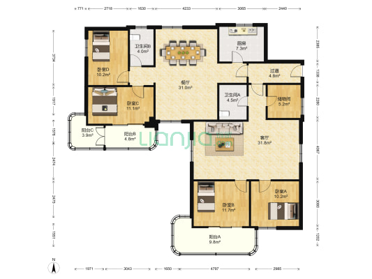 东新街484号 4室2厅2卫 192平方
