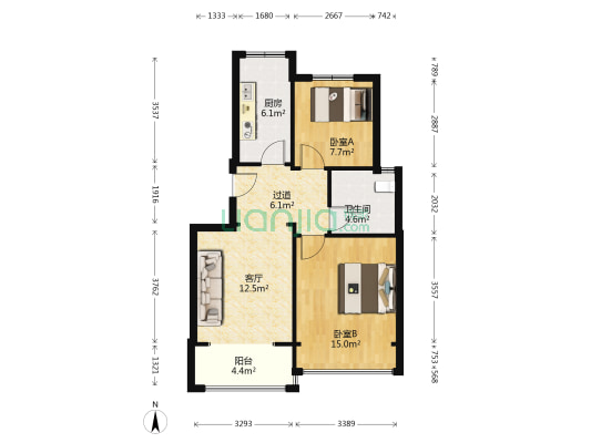 广泽小区 2室1厅1卫 65平方