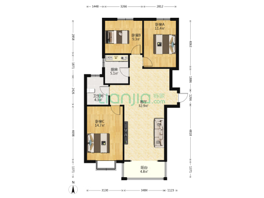 城中雅居 3室1厅1卫 121平方