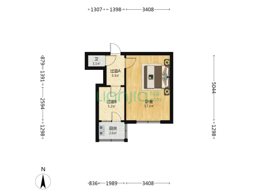 水西门街物资局宿舍 1室0厅1卫 34平方
