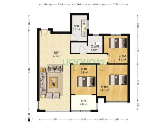 华皓英伦联邦 3室1厅1卫 112平方