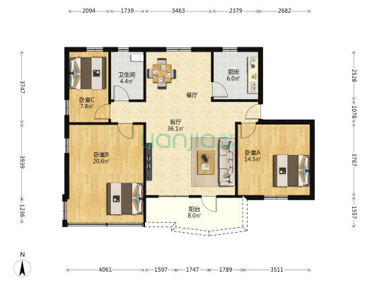 富丽园 3室1厅1卫 109平方