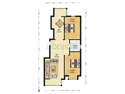 德玉馨苑 2室2厅1卫 96平方