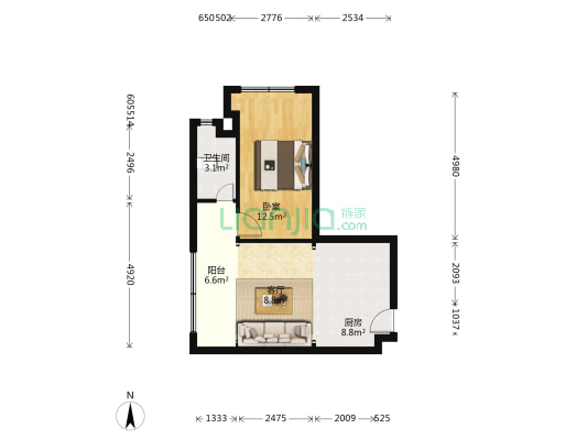 润华时代中心 1室1厅1卫 63平方