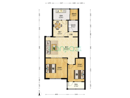 凤凰社区派出所宿舍 2室2厅1卫 100平方