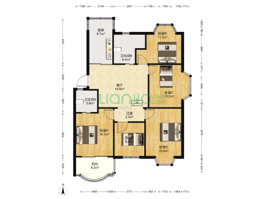 雨麓苑 5室1厅2卫 121平方