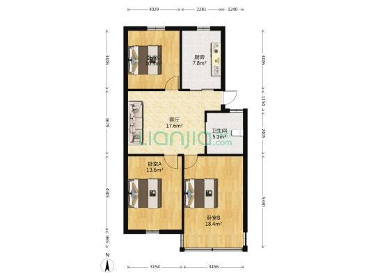 山圆小区 3室1厅1卫 89平方