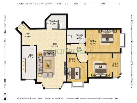 国嘉华庭 3室1厅2卫 147平方
