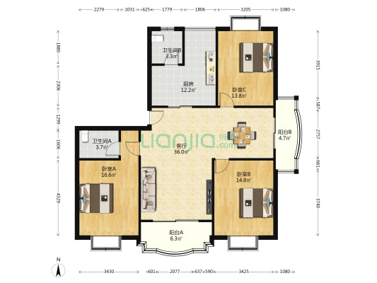 实华公寓 3室1厅2卫 139平方
