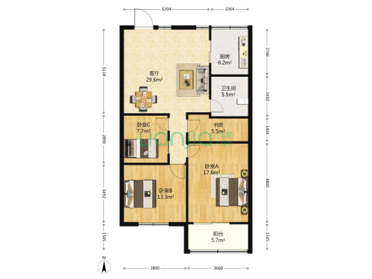 花桥国际美车城 4室1厅1卫 108平方