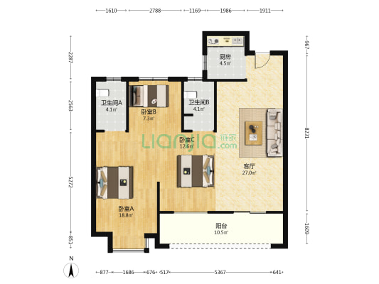 尚德雅苑 3室1厅2卫 105平方