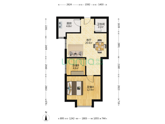 宇洋西海广场 2室1厅1卫 59平方