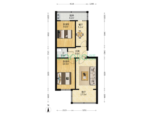 甘肃煤田地质局家属院 2室2厅1卫 55平方