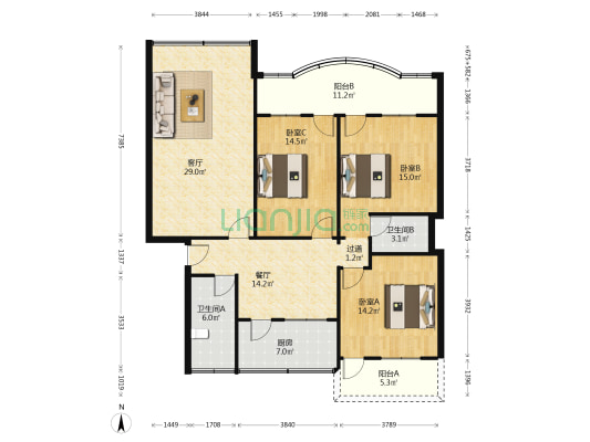 乡镇企业大厦 3室2厅2卫 149平方