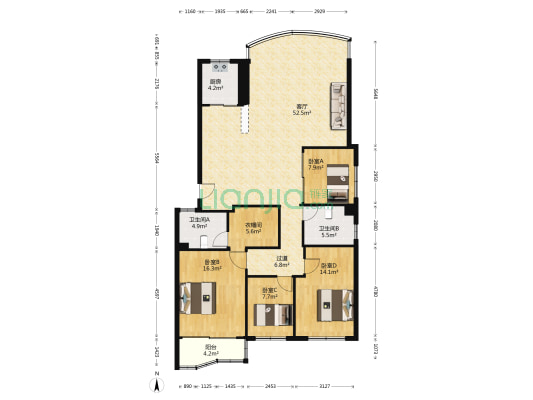 水心公寓 4室1厅2卫 158平方