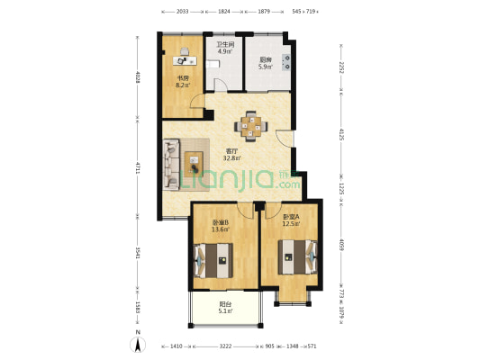 雨辰文星北区 3室1厅1卫 95平方