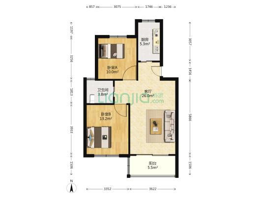 高行家园 2室1厅1卫 82平方