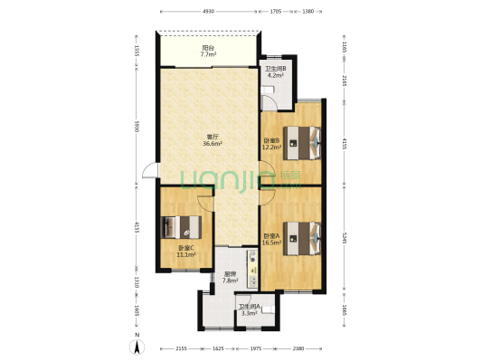 白玫瑰花园 3室1厅2卫 117平方