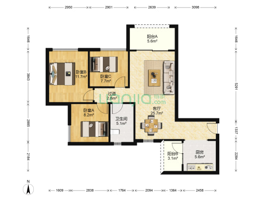 骄杨理想城 3室1厅1卫 95平方