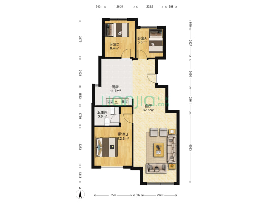 孔雀城翠岚园涵碧园 3室1厅1卫 99平方