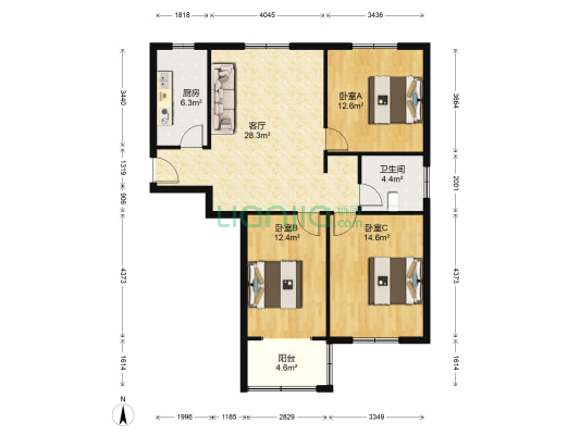 湖西雅苑K区 3室1厅1卫 110平方