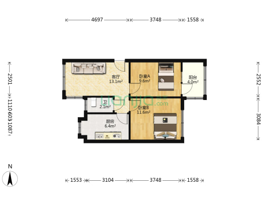 轴承厂家属区 2室1厅1卫 54平方