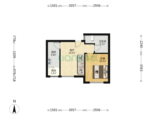 西环家园 1室1厅1卫 53平方