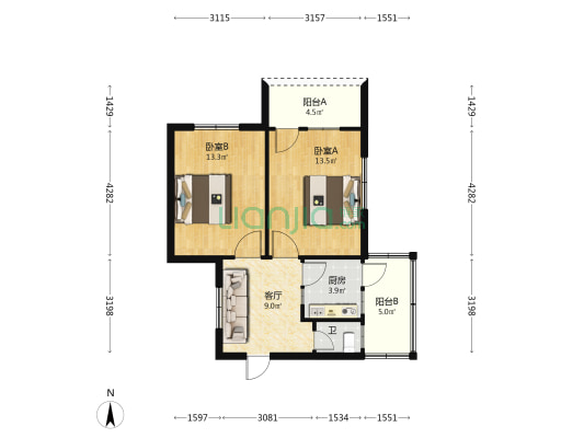 经管院宿舍 2室1厅1卫 59平方