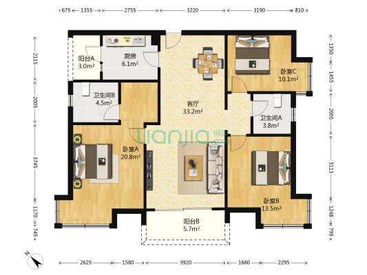 保利湖心岛 3室1厅2卫 115平方