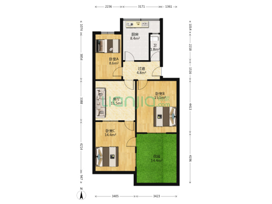 物资局宿舍 3室1厅1卫 63平方