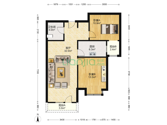 香邑溪谷 南向 两居室 满两年 看房方便-户型图