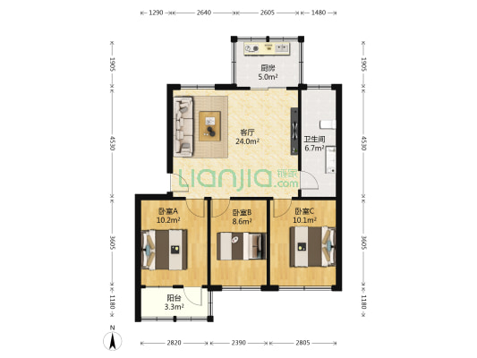 华电淄博电西村生活区 3室1厅1卫 88平方