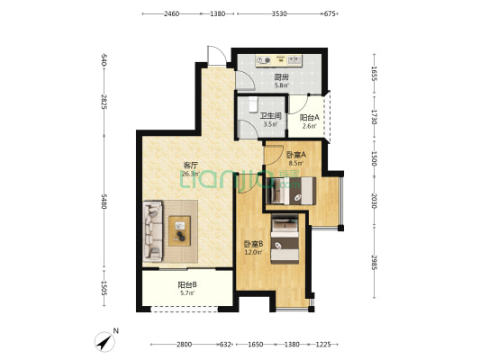 海洋之星 2室1厅1卫 76平方