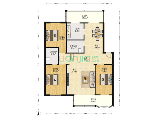 馨和花园 3室2厅2卫 140平方