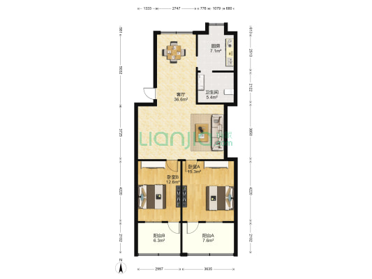 三店何坊新村 2室1厅1卫 104平方